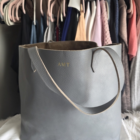 Cuyana Handbags - Cuyana Slate Blue Leather Bag